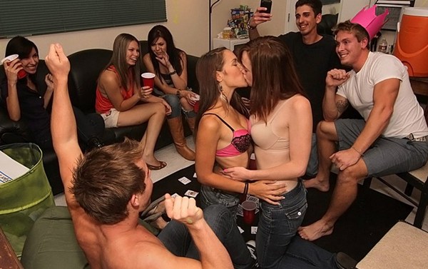Drunken strip games turn into dorm orgy; Amateur Lesbian Orgy Party College 