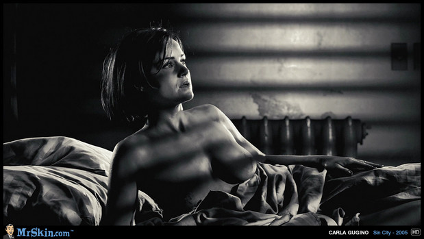 Carla Gugino topless in bed in Sin City; Celebrity 