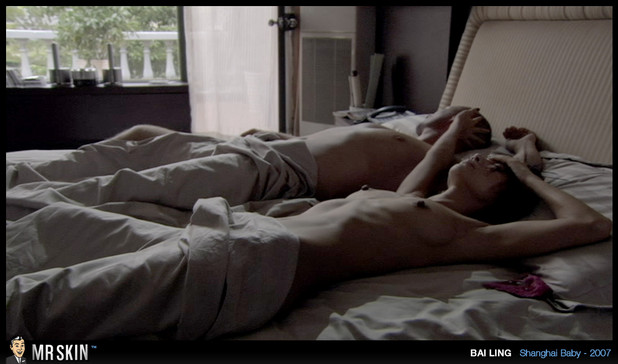 Bai Ling bare chested in bed; Celebrity 