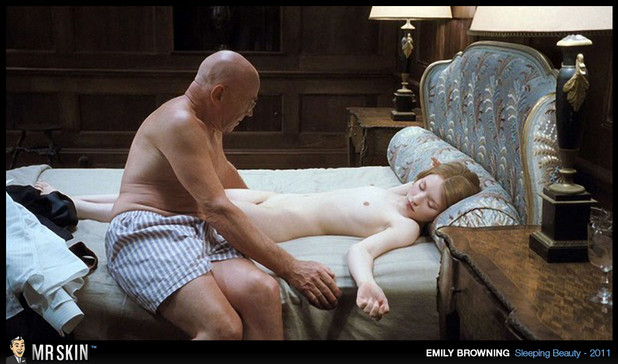 Emily Browning naked in bed; Celebrity 
