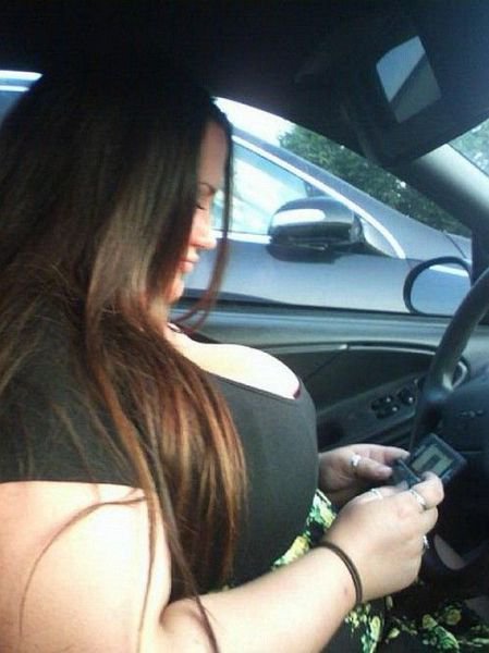 Busty BBW amateur texting in car; Amateur Bbw Big Tits 
