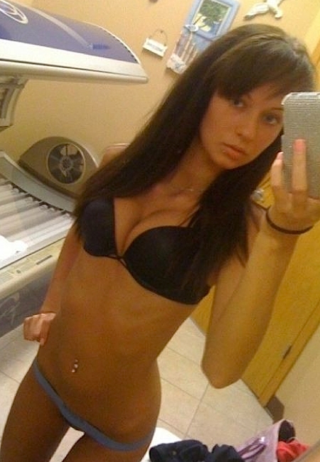 Self Shot At The Tanning Salon; Amateur Brunette Lingerie SFW 