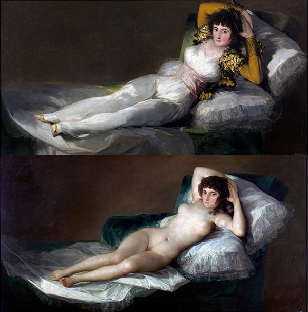 La maja vestida/desnuda by Francisco Goya; Brunette Erotic Natural Unshaven 