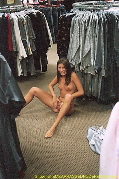 Spread-legged and naked in a busy shop; Amateur Babe Brunette Hot Masturbation Public Sex Pussy Teen 