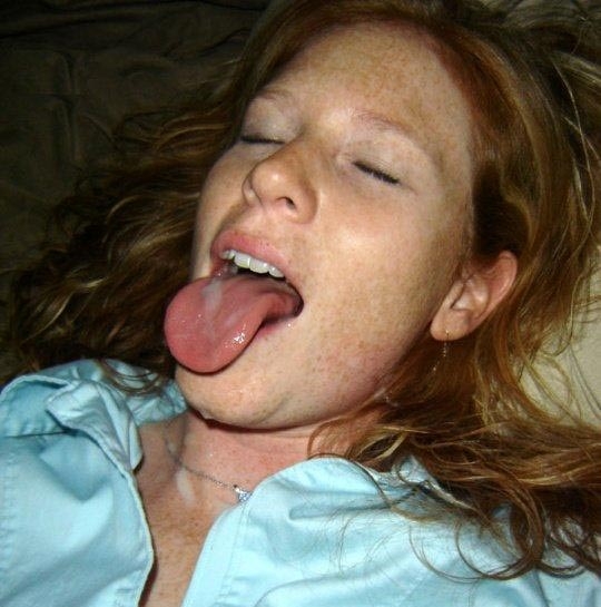 Natural redhead ginger tasting cum on tongue; Amateur Cumshots Red Head 