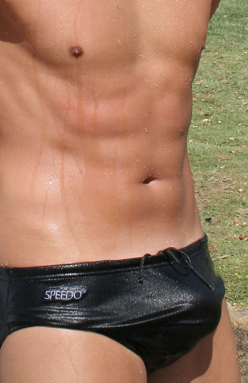 Nice bulge in that wet black speedo.; Men 